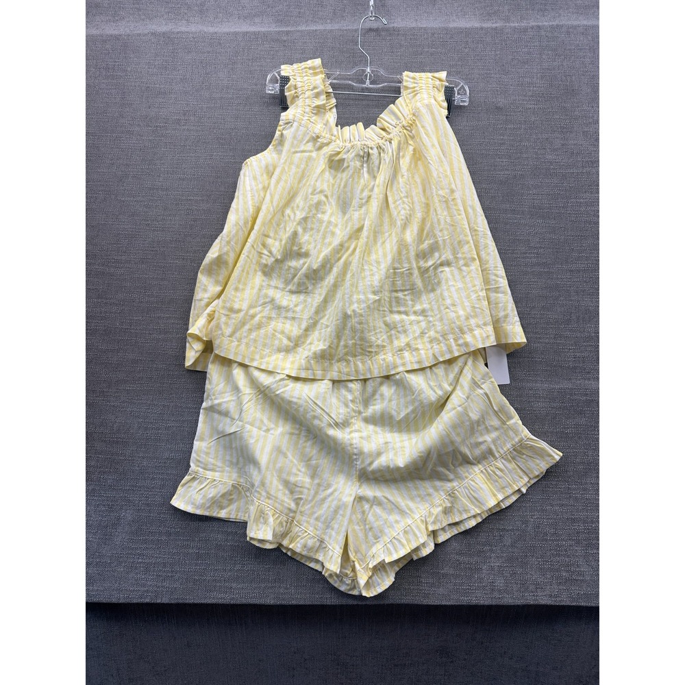 Gap Woven Tank & Short Pajama Set Womens Large Yellow White Striped Sleepwear